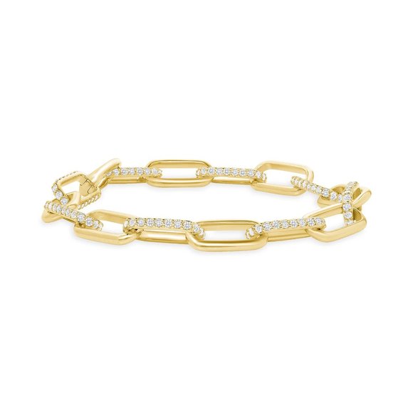 Paperclip Diamond Crafted 14K (or 18k upon request) Gold Link Bracelet - Picture 1 of 5